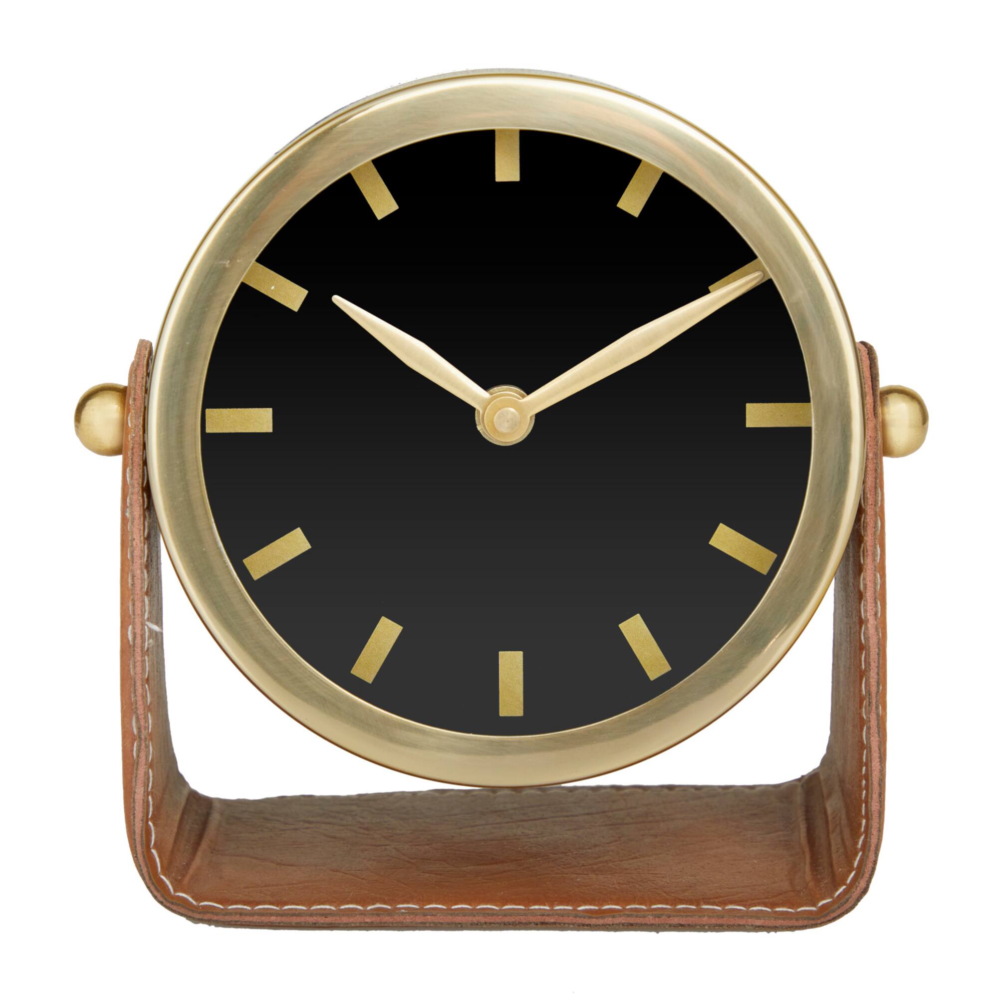 Stainless Steel Clock with Leather Stand